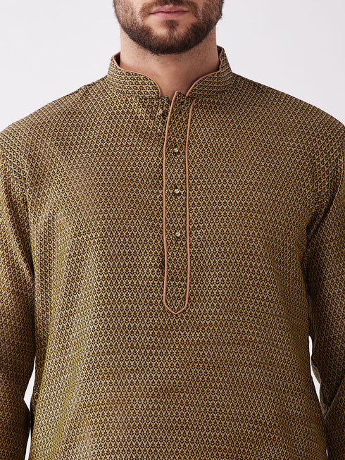Vastramay Men's Black And Rose Gold Silk Blend Kurta And Dhoti Set